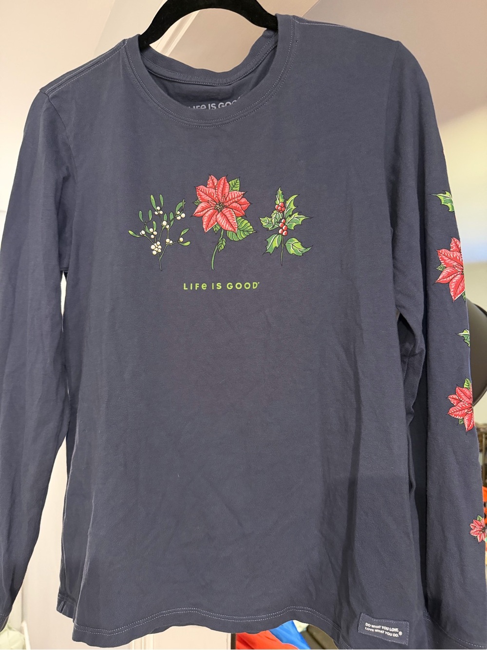 Life Is Good Navy Long-Sleeve Tee with Red Floral Accents